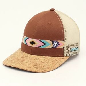 NWT Ariat Aztec Snapback Hat Cork Bill Mesh